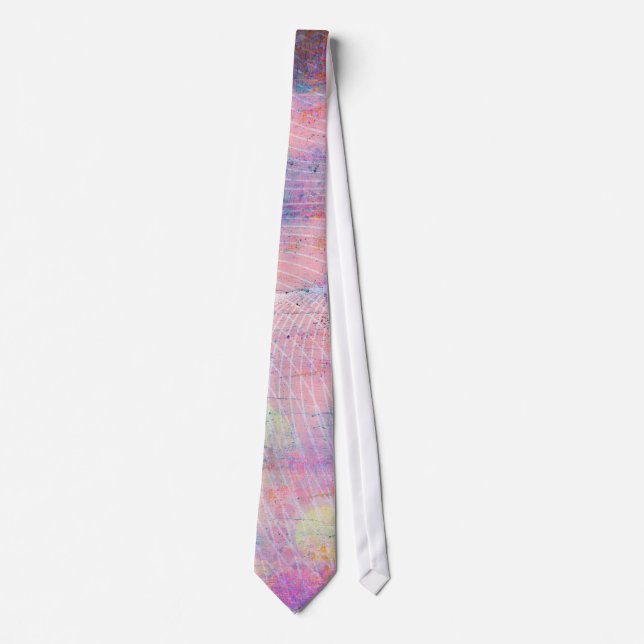 Pink Pastel Abstract Lines Blue Ink Splatter Neck Tie (Front)