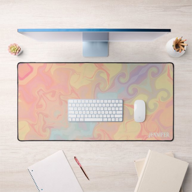 Pink Pastel Abstract Modern Colorful Boho Name Desk Mat (Office 1)