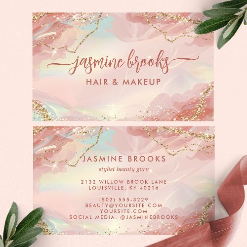 Pink Pastel And Gold Glitter Swirl Elegant Business Card