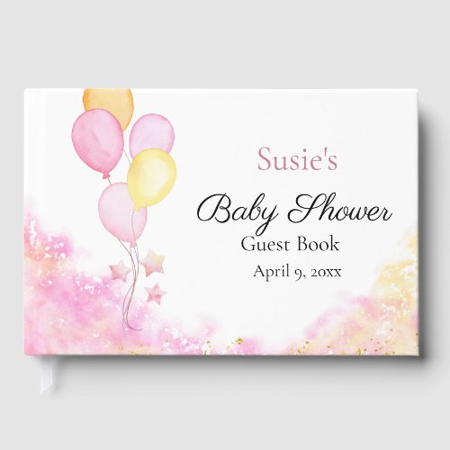 Pink Pastel Balloon Baby Shower Guest Book