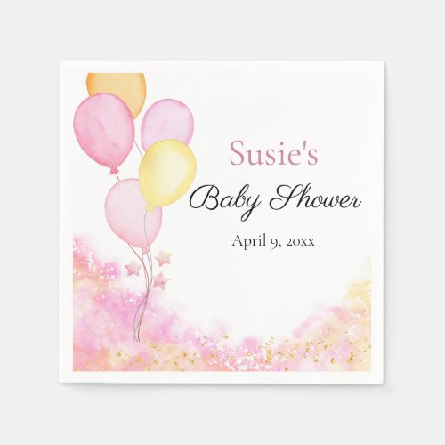 Pink Pastel Balloon Baby Shower Napkin