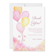 Pink Pastel Balloon Baby Shower Thank You Card
