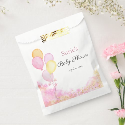 Pink Pastel Balloon Personalized Baby Shower Favor Bag