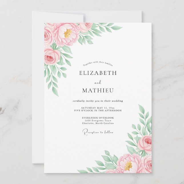 Pink Pastel Bloom Romance Wedding Invitation (Front)