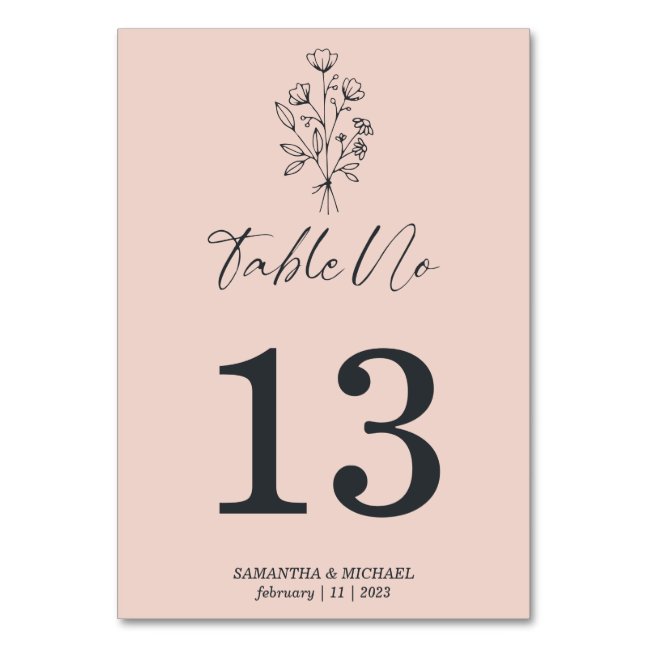 Pink Pastel Boho Botanical Signature Floral Table Number