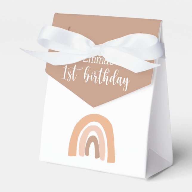  Pink Pastel Boho Rainbow 1st Birthday Favor Boxes (Front Side)