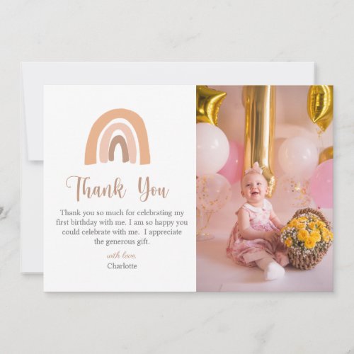 Pink Pastel Boho Rainbow First Birthday Thank You Card