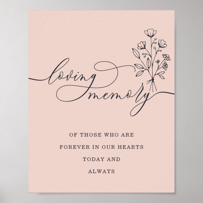 Pink Pastel Botanical Floral Bouquet Loving Memory Poster