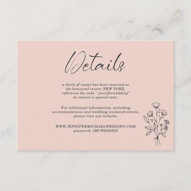 Pink Pastel Bouquet Boho Botanicals Details Enclosure Card
