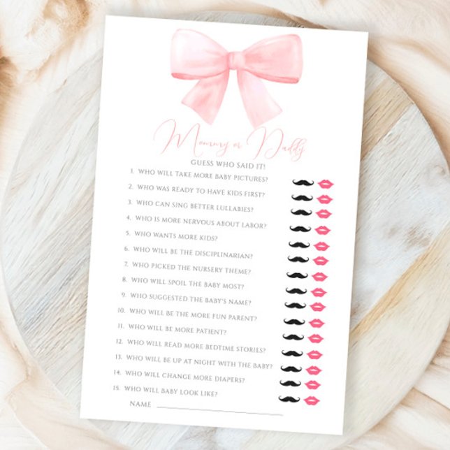 Pink Pastel Bow Mommy Or Daddy Guess Who Game (Creator Uploaded)