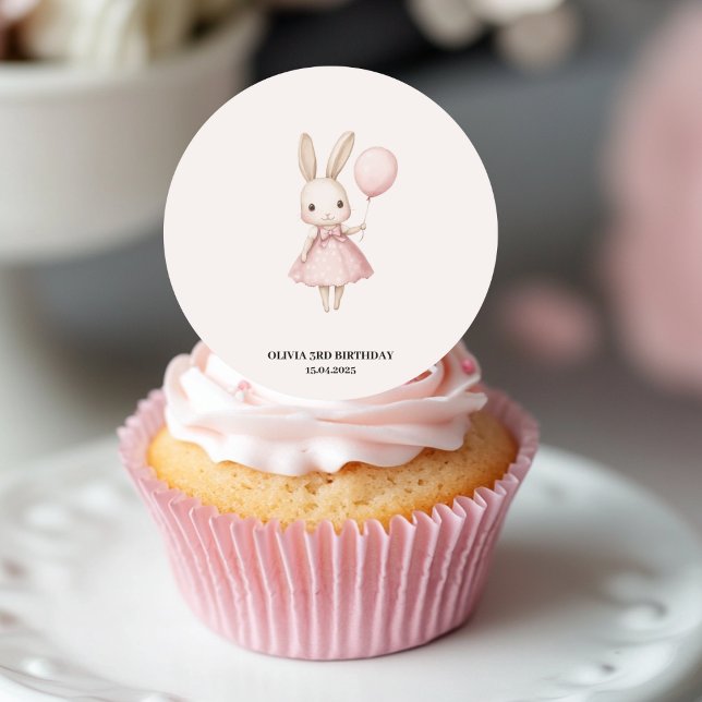 Pink Pastel Bunny Easter Kids Birthday Classic Round Sticker (Creator Uploaded)