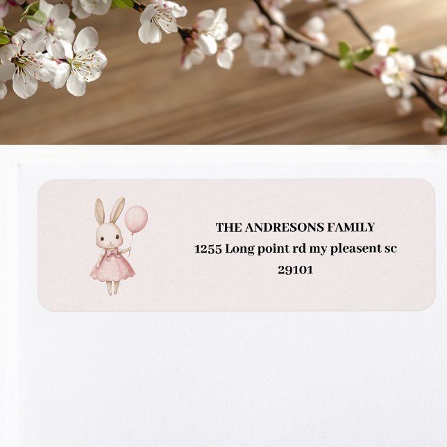  Pink Pastel Bunny Easter Kids Birthday Label (Creator Uploaded)