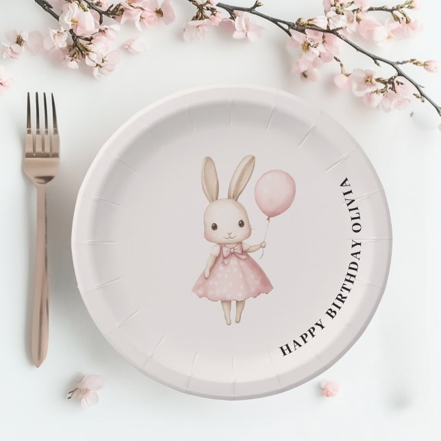 Pink Pastel Bunny Easter Kids Birthday  Paper Plates (Creator Uploaded)