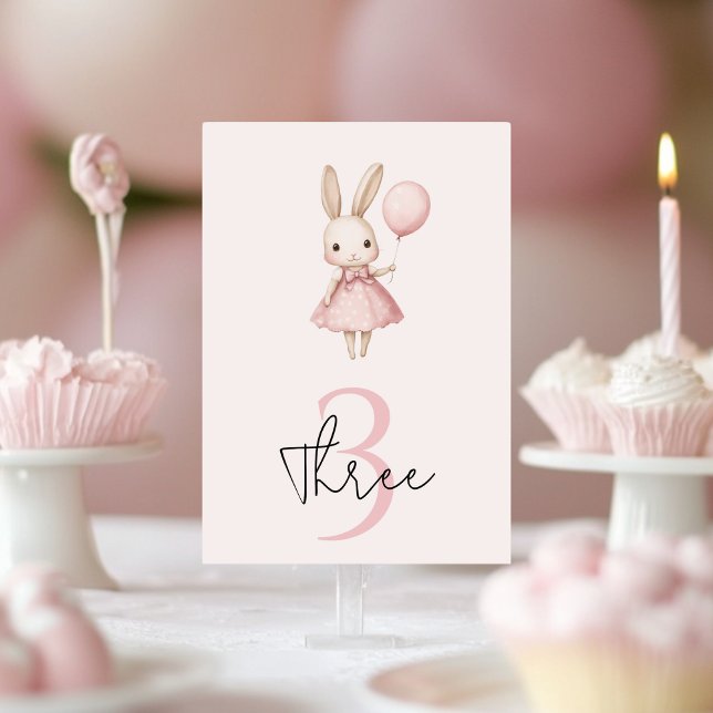 Pink Pastel Bunny Easter Kids Birthday  Table Number (Creator Uploaded)