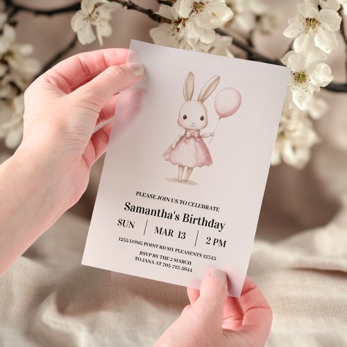 Pink Pastel Bunny Easter Kids Birthday