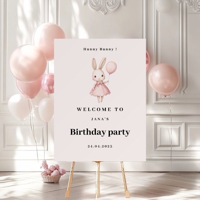 Pink Pastel Bunny Easter Kids Birthday Welcome  Foam Board (Creator Uploaded)
