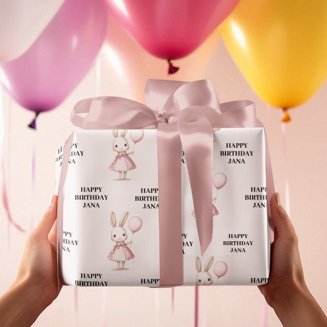  Pink Pastel Bunny Easter Kids Birthday Wrapping Paper (Creator Uploaded)