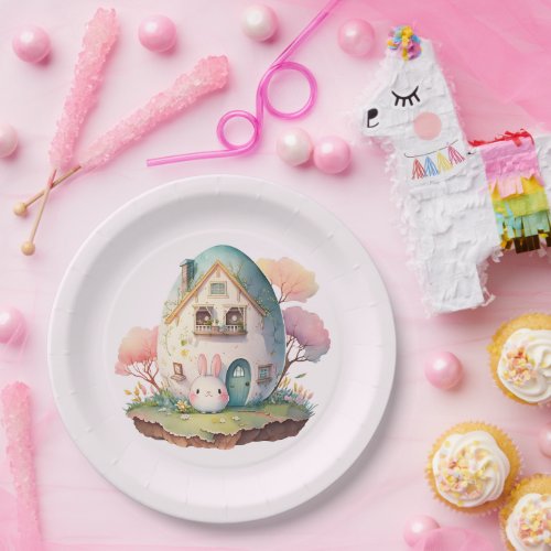 Pink Pastel Bunny Rabbit  House Paper Plates