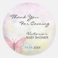 Pink Pastel Butterfly Thank You Baby Shower Classic Round Sticker