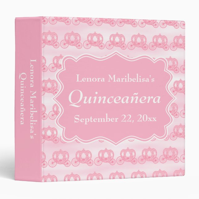 Pink Pastel Carriages Quinceanera Binder (Front/Spine)