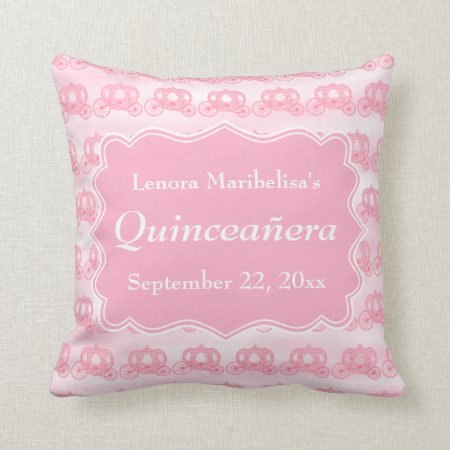 Pink Pastel Carriages Quinceanera Throw Pillow