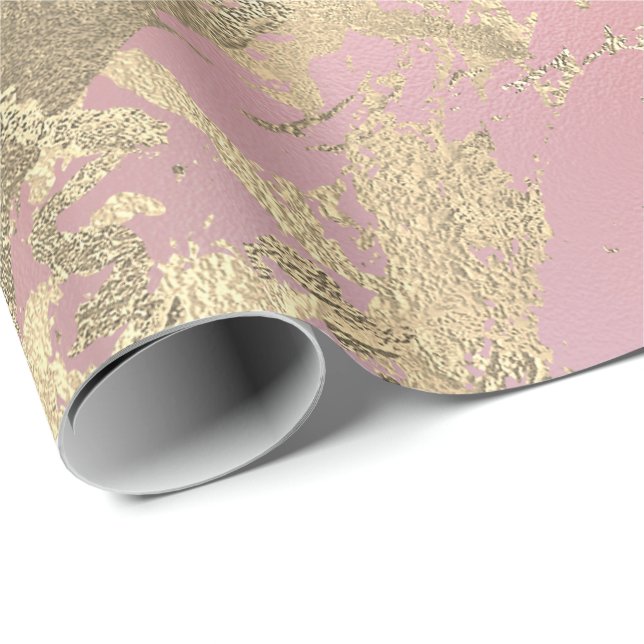 Pink Pastel Champaigne Gold Marble Metallic Stroke Wrapping Paper (Roll Corner)