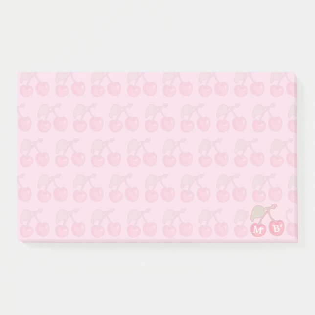 Pink Pastel Cherries Pattern Monogram Post-it Notes (Front)
