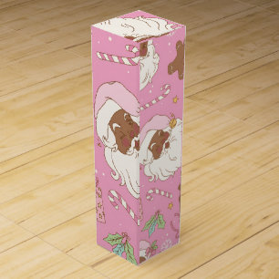 Pink Pastel Christmas Black Santa & Ballerina Wine Box