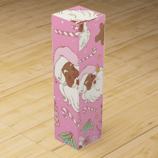 Pink Pastel Christmas Black Santa & Ballerina Wine Box