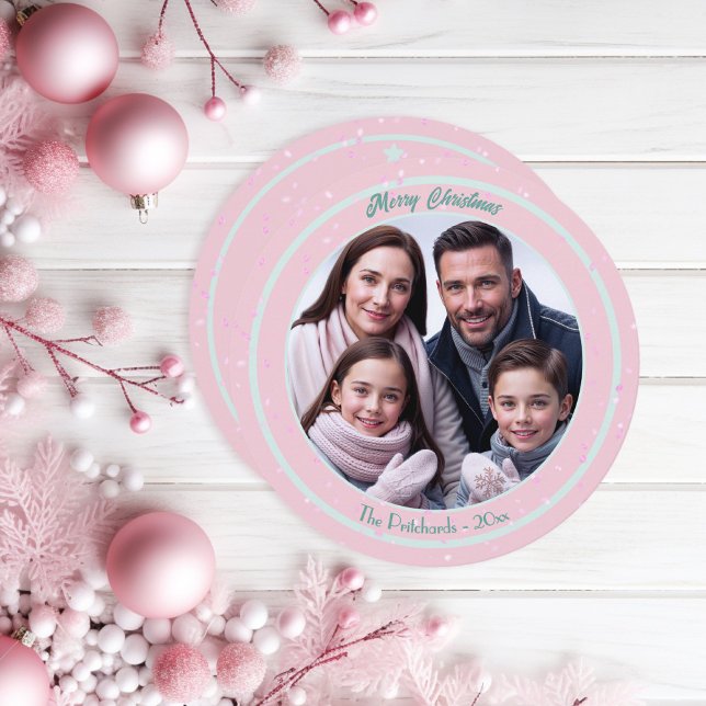 Pink Pastel Christmas Family Flat Holiday Card (Creator Uploaded)
