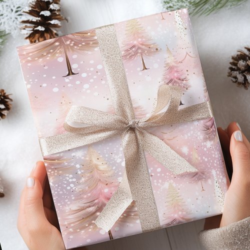 Pink  Pastel Christmas Tree  Wrapping Paper