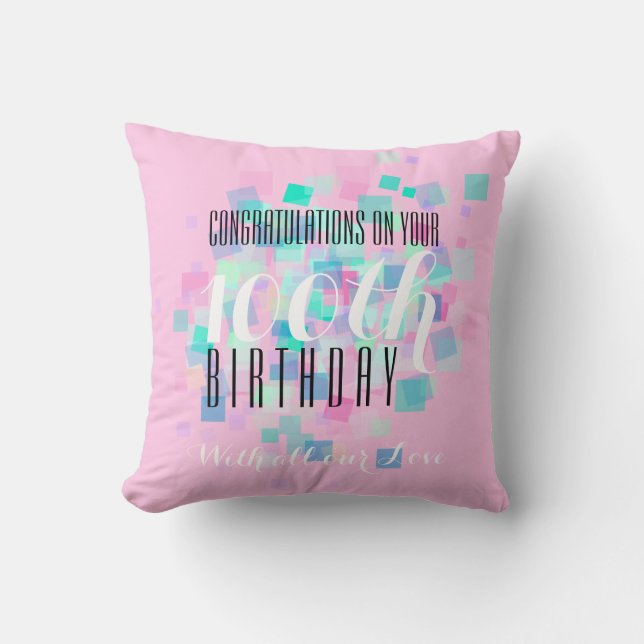 Pink Pastel Colors 100th Birthday Custom Pillow (Front)