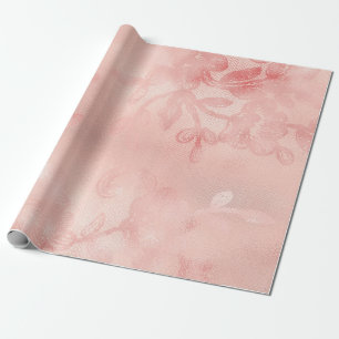 Pink Pastel Coral Gold Floral Lace Rose Blush Wrapping Paper