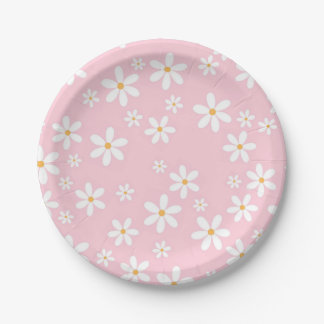 Pink Pastel Daisies Napkin Paper Plates