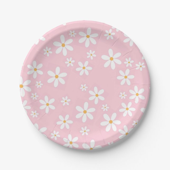 Pink Pastel Daisies Napkin Paper Plates (Front)