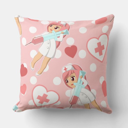 Pink Pastel Decora Menhera Kei Kawaii Nurse Throw Pillow