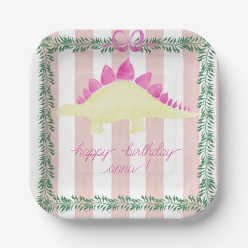 Pink Pastel Dinosaur Birthday Party Plate