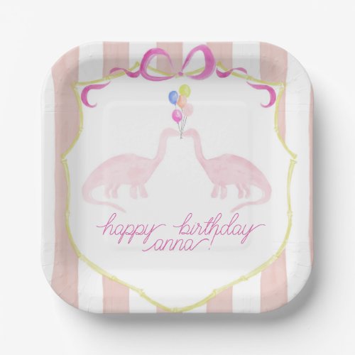 Pink Pastel Dinosaur Birthday Party Plate