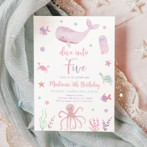 Pink Pastel Dive into Five Under the Sea Birthday Invitation