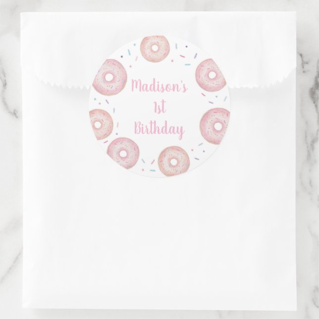 Pink Pastel Donut Birthday Classic Round Sticker (Bag)