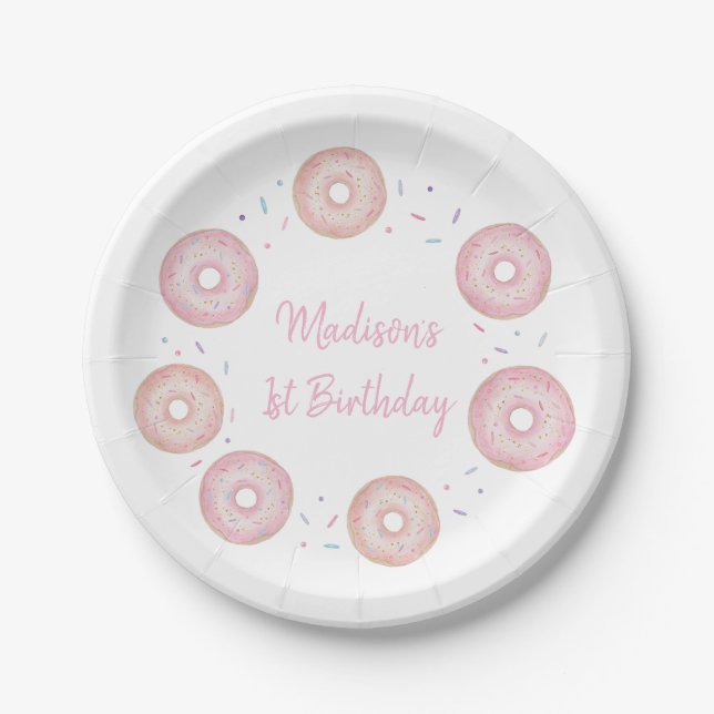 Pink Pastel Donut Birthday Paper Plates (Front)