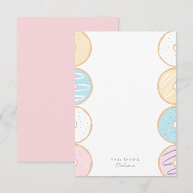 Pink Pastel Donut Birthday Party Thank You Card (Front/Back)