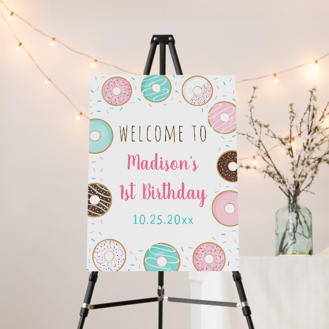 Pink Pastel Donut Birthday Welcome Foam Board (In Situ (Stand))