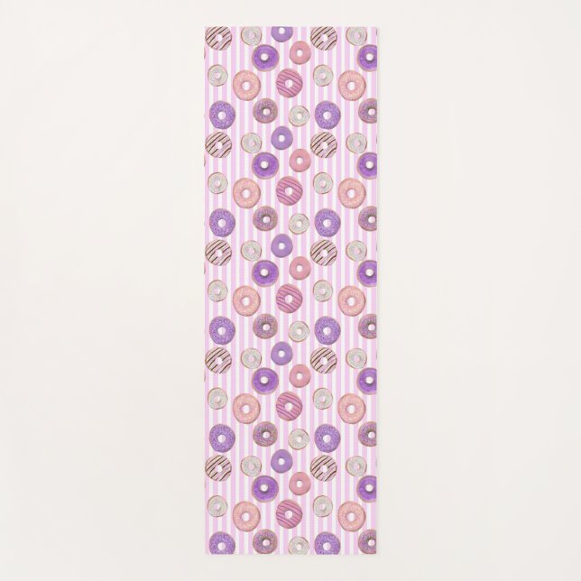 Pink pastel donut illustration colorful yoga mat (Front)