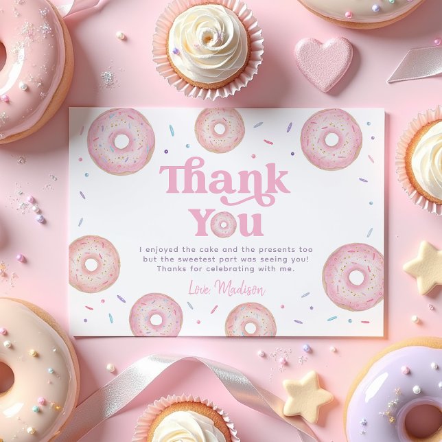 Pink Pastel Donut Sprinkle Birthday Thank You Card (Creator Uploaded)