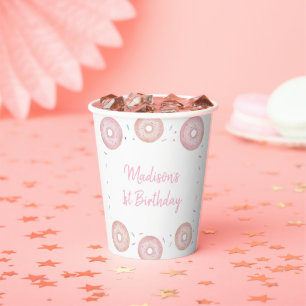 Pink Pastel Donut Sweet One Birthday Paper Cups
