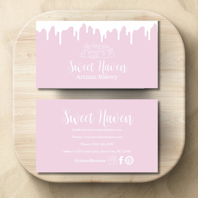 Pink Pastel Dripping Cooking Utensil Bakery Business Card (Creator Uploaded)