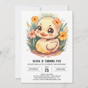 Pink Pastel Duck Birthday Invitation