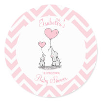 Pink Pastel Elephant Baby Shower Classic Round Sticker