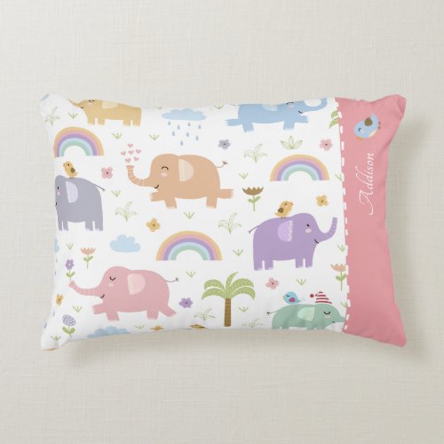 Pink Pastel Elephant Pattern for Little Girl Accen Accent Pillow
